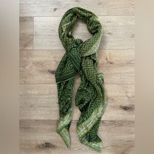 Vintage green gold trim cotton large shawl scarf wrap